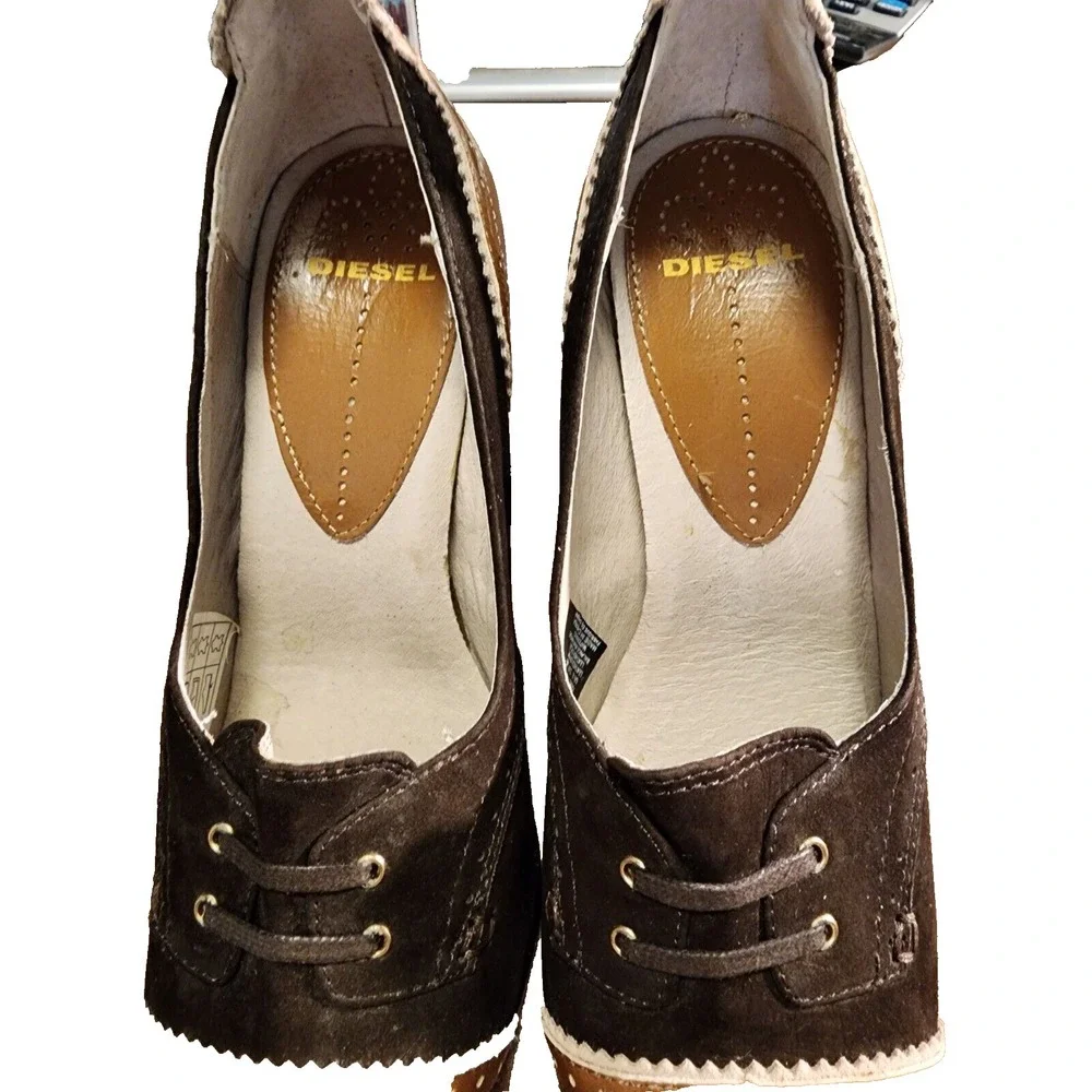 Diesel® (Women's SIZE 8) LIIEU™ Leather Oxford Pump in Brown/Black - $299